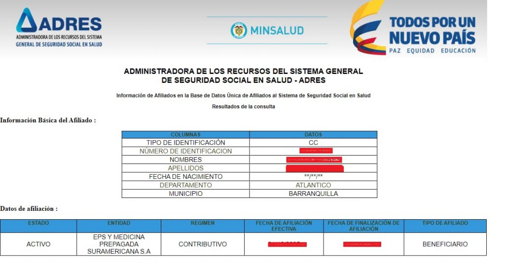 administradora de los recursos del sistema general de seguridad social en salud